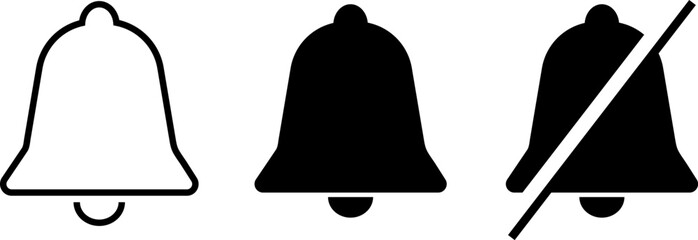 Notification bell icon set. Alarm symbol. Incoming inbox message. Ringing bells. New message icons collection
