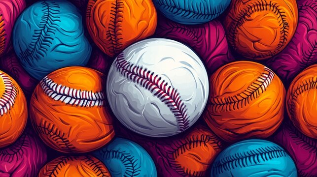 An arrangement of colorful baseballs creates an eye catching composition