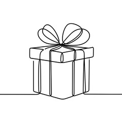 Gift box with ribbon in continuous line drawing