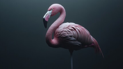 Pink flamingo standing, dark background, wildlife, nature photography, website banner (1)
