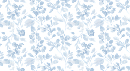 Elegant Watercolor Floral Seamless Pattern Delicate Blue Flowers and Leaves on White Background