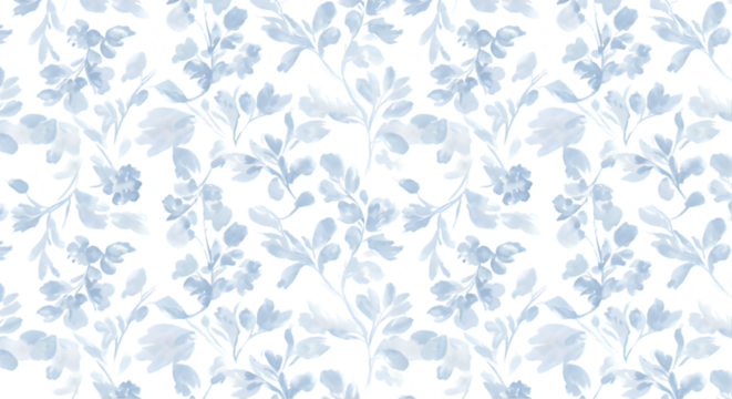 Elegant Watercolor Floral Seamless Pattern Delicate Blue Flowers and Leaves on White Background