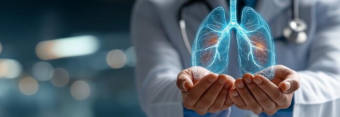 A hospital physician clutching his lungs