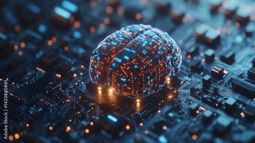 Poster 4k loopable video of big data transfer and ai elements
