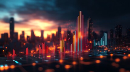 Fototapeta premium Data Analysis Concept with Blurred City Lights at Night and Minimalistic Design