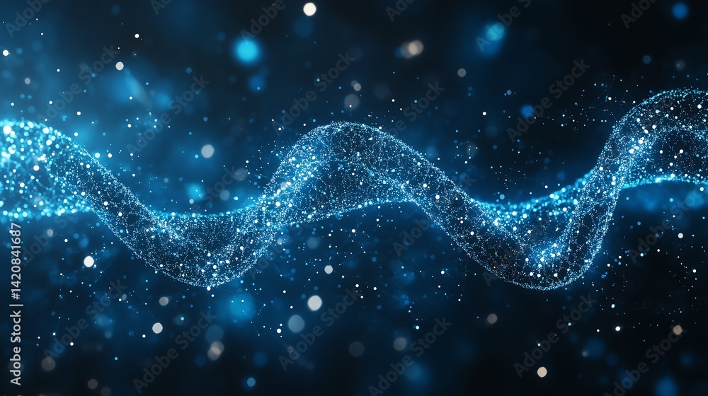 Aufkleber futuristic dark blue digital background with dna-like data streams - minimalistic design for technol