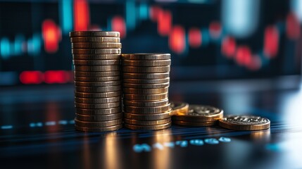 Stack of Money Coin with Trading Graph, Financial Investment Concept, Minimalistic Design