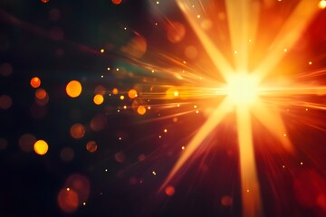 Obraz premium Abstract Light Burst with Bokeh Effect and Glowing Particles on Dark Background