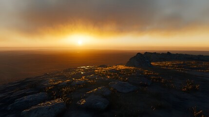 Obraz premium A bright sunrise over the horizon symbolizing the hope and promise of 2025