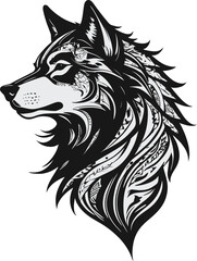 Obraz premium Howling Wolf Silhouette - Bold Tribal-Style Black & White Lupine Illustration