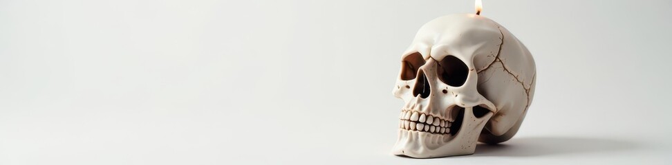 Charming skull candle holder, pristine white backdrop, white isolated, white background, skull