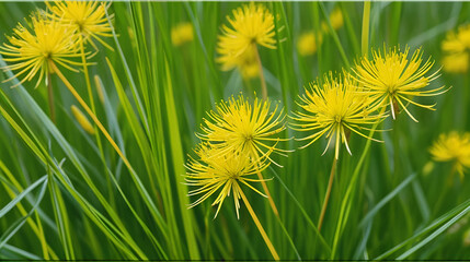 Obraz premium Yellow needles of porcupine sedge flowers in New Hampshire.
