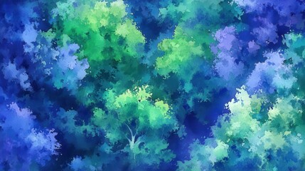 Obraz premium Enchanted forest canopy A symphony of blue green foliage dappled light fantasy