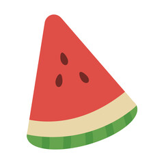 Watermelon slice represents a juicy and refreshing summer treat with seeds, suitable for food blogs, menus, and summer themed designs