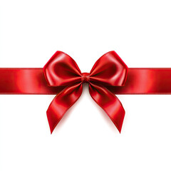 Red satin ribbon with bow on white background