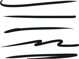 Set of Hand Drawn Abstract Brush Strokes – Bold Black Ink Lines for Design Elements, Highlights, and Artistic Decoration
