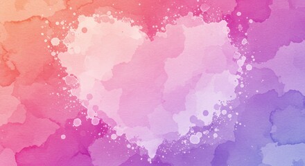Watercolor heart shape with pink purple orange and white colors abstract background.