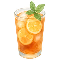 An iced tea with lemon slices and mint.
