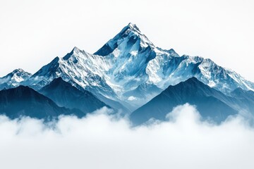 Majestic mountain peak piercing through clouds.  A breathtaking vista of a snow-capped mountain range, enveloped by a soft, ethereal cloud layer