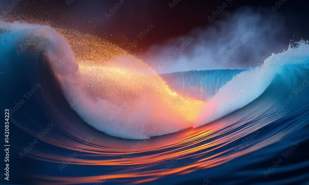 Aufkleber a dark blue and orange gradient background with abstract waves, rendered in the style of digital art