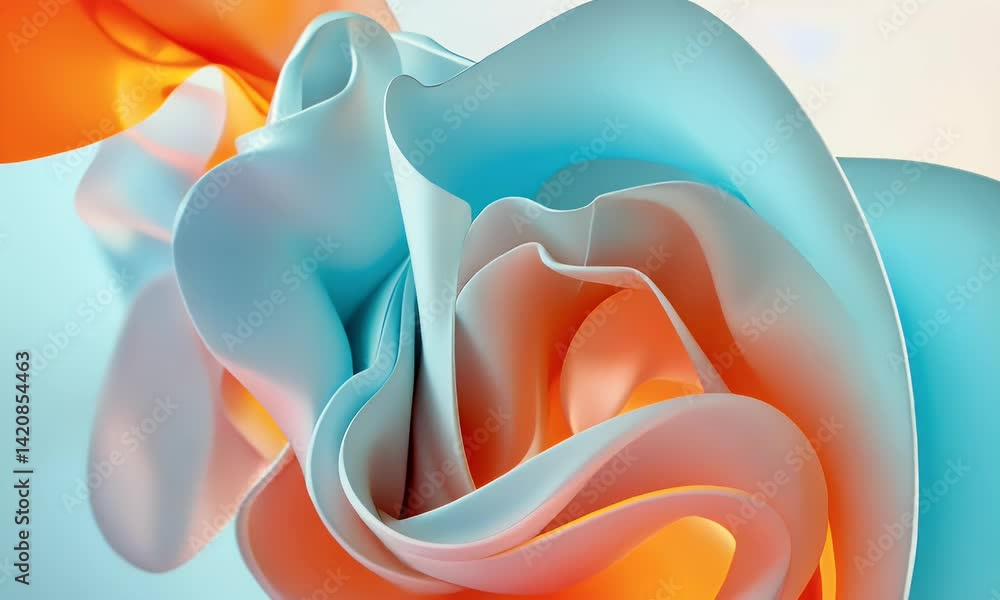 Aufkleber abstract shapes in the style of orange and blue, a close-up view of an abstract rose made from paper