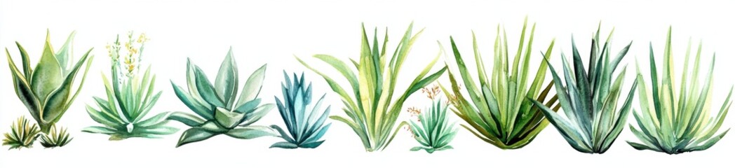 Obraz premium Watercolor Illustration of Various Succulent Plants