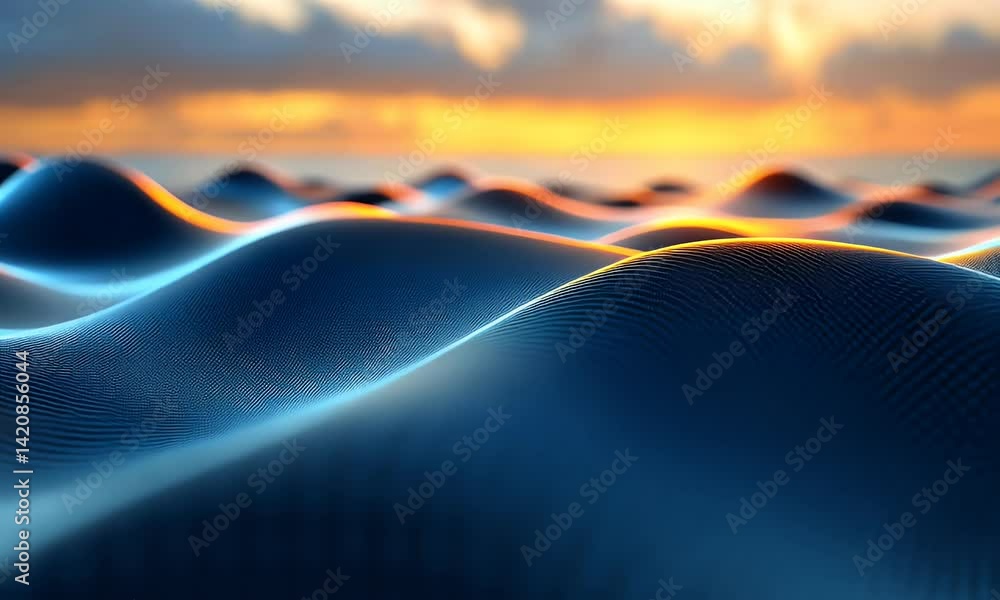 Aufkleber a dark blue and orange gradient background with abstract waves, rendered in the style of digital art
