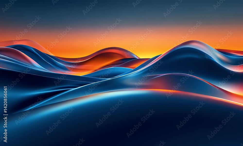 Aufkleber a dark blue and orange gradient background with abstract waves, rendered in the style of digital art