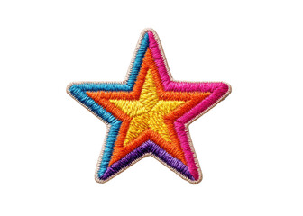 Colorful embroidered star patch on transparent background. Decorative element for clothing and accessories.