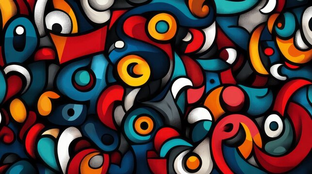 Abstract colorful shapes create a vibrant and playful composition