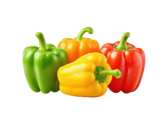 Colorful bell peppers on a transparent background. Fresh vegetables, healthy eating, and cooking ingredients.