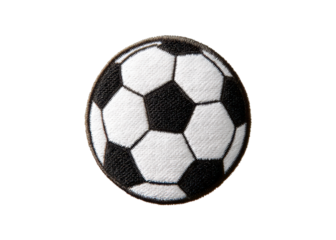 Soccer ball patch on transparent background. Close up of a black and white soccer ball emblem.
