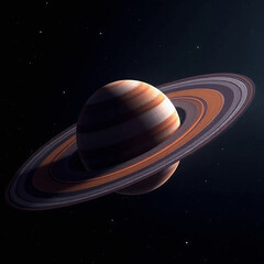 gas giant with colorful rings, glowing softly, dark background, minimal and serene