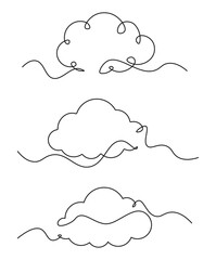 Set of one line clouds decoration doodle illustration vector