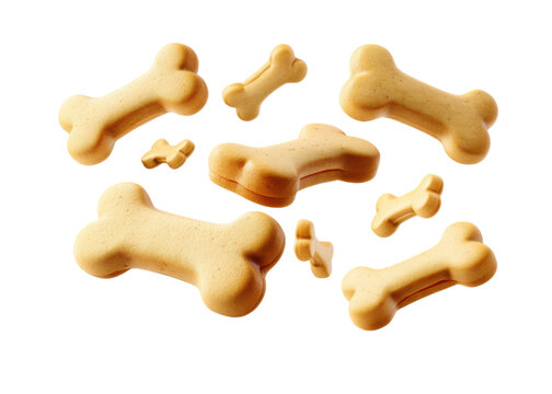 Dog bone treats on a transparent background. Concept of pet food, dog treats, and animal care.