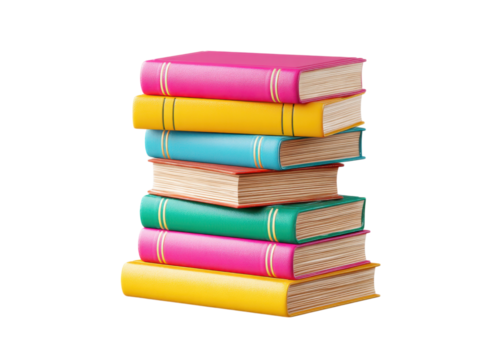 Stack of colorful books on a transparent background. Concept of education, reading, and knowledge.