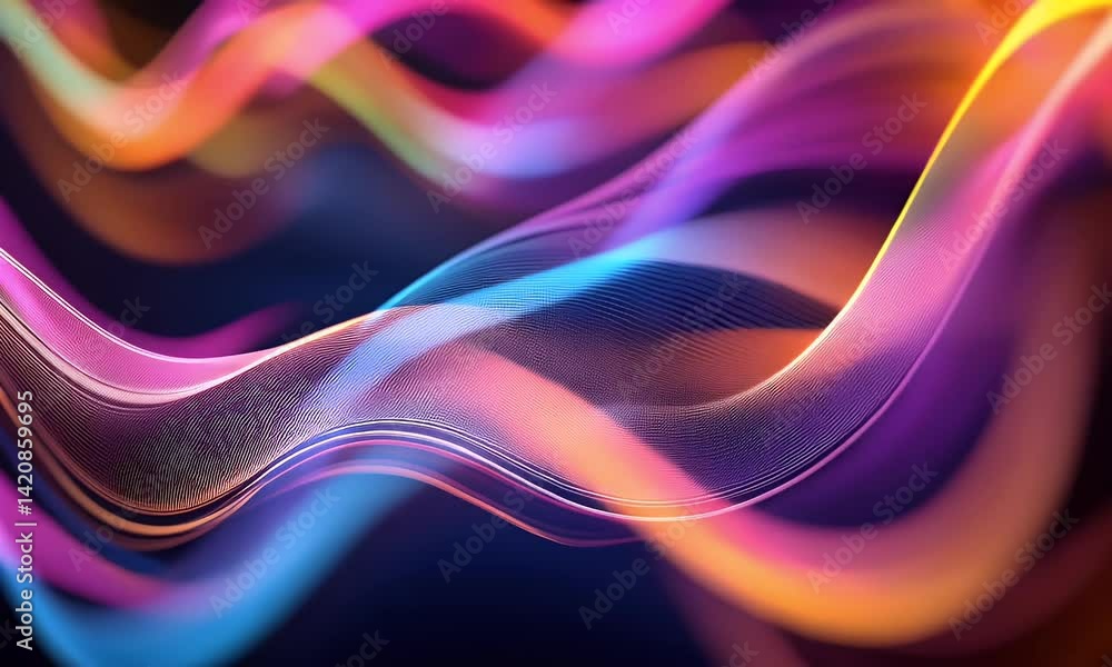 Aufkleber a colorful abstract background with wavy lines of light and dark colors on a black canvas, creating 