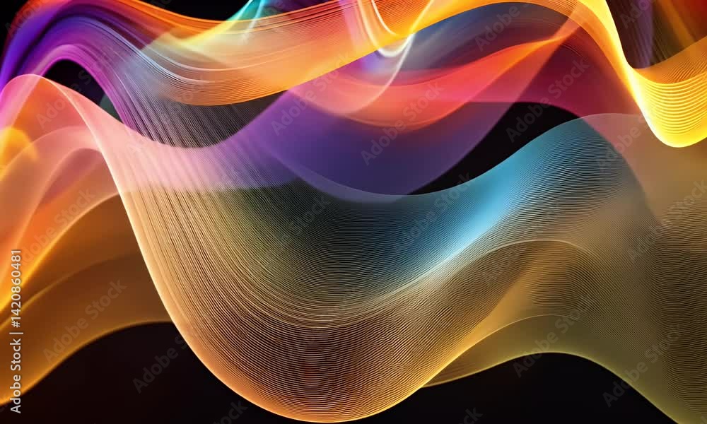 Aufkleber a colorful abstract background with wavy lines of light and dark colors on a black canvas, creating 