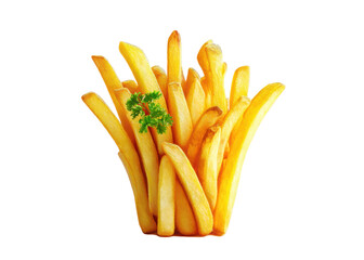 French fries with parsley on a transparent background. Concept of fast food, unhealthy eating, and snack.