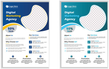 Professional Digital Marketing Agency Flyer Design for Branding, Promotion & Online Growth, Colorful vector business flyer template design set.