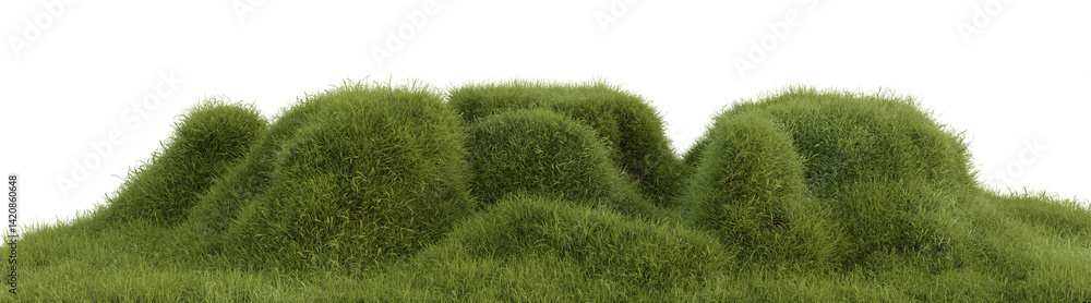 Poster meadow and grassland mountain with isolated on transparent background - png file, 3d rendering illus