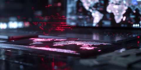 A cinematic AR scene featuring global financial transaction data floating in mid-air, currency transfers visualized as glowing beams, interactive world map with touch-sensitive financial nodes