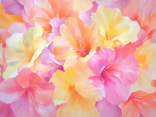 Fototapeta premium Hibiscus Hues A vibrant dance of pastel hibiscus blooms in watercolor style