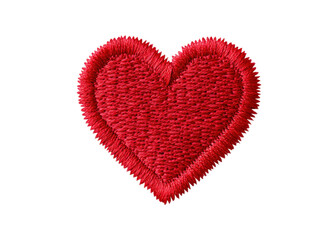 Red heart embroidery on transparent background. Symbol of love, romance, and Valentine's Day.