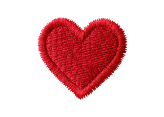 Red heart embroidery on transparent background. Symbol of love, romance, and Valentine's Day.