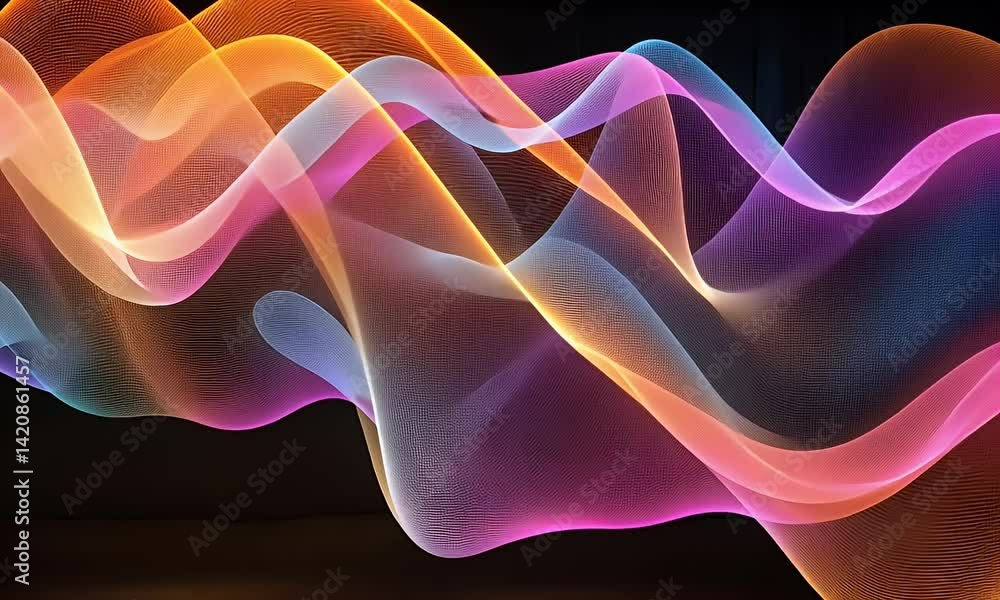Aufkleber a colorful abstract background with wavy lines of light and dark colors on a black canvas, creating 