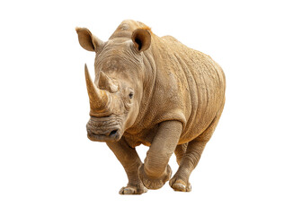 Fototapeta premium Rhino isolated on transparent background. Majestic white rhinoceros with a powerful build and prominent horn.