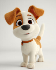 Naklejka premium Adorable Cartoon Puppy with Brown Spots Wearing a Collar, Walking Cheerfully