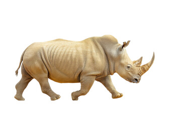 Obraz premium White rhinoceros walking on transparent background. Wildlife concept.