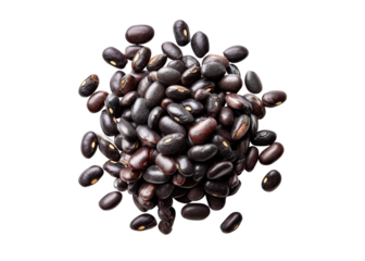 Pile of black beans on a transparent background. Concept of healthy eating, vegetarian food, and ingredient.